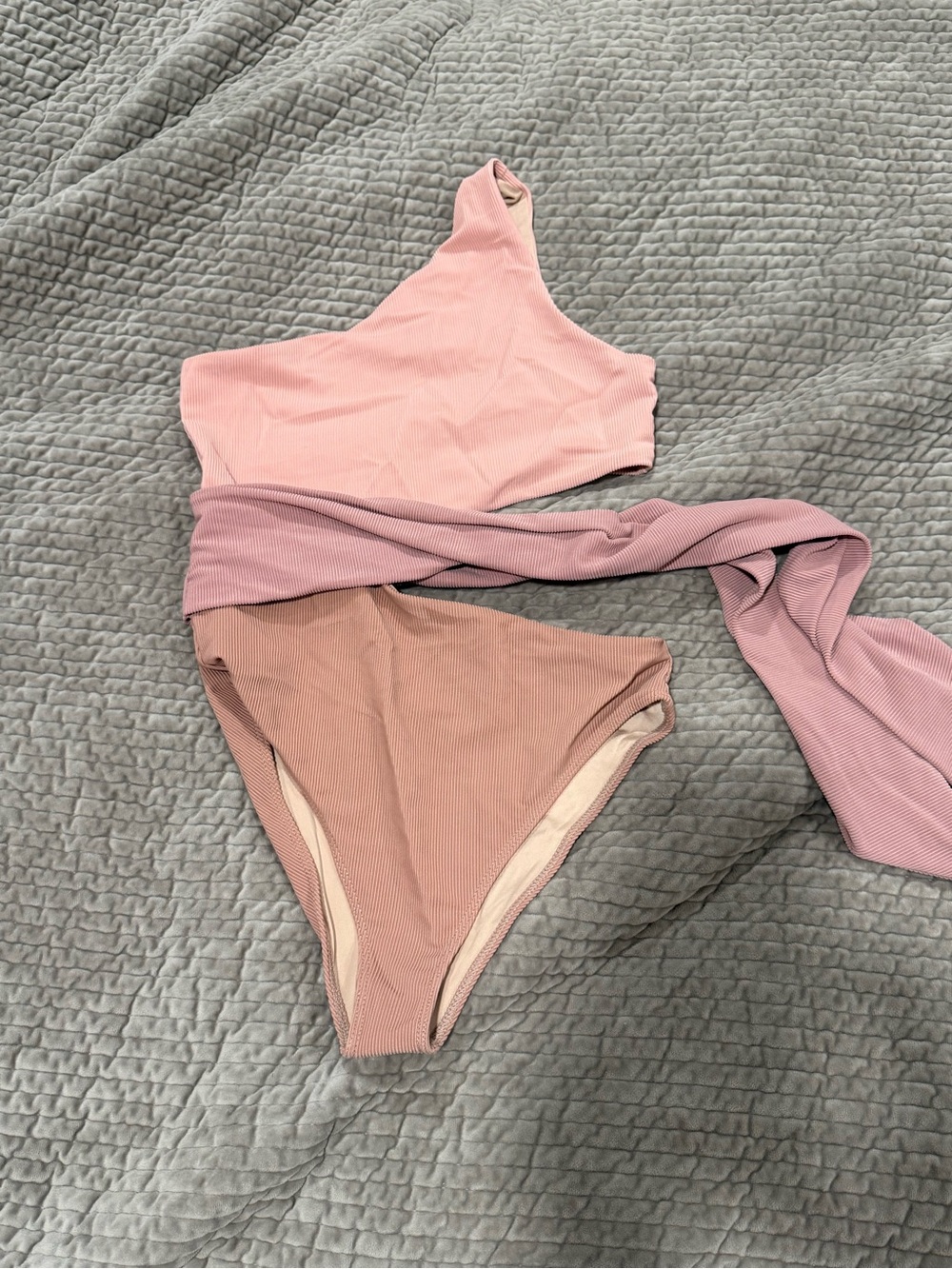 Beach Riot Ribbed Blush Pink One-Shoulder Bikini - Picture 2 of 5